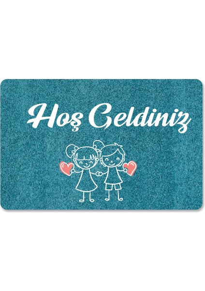 Dijital Baskılı Kapı Önü Paspas Hoşgeldiniz Yazılı Çiçek Desen ve Tavşan Iç ve Dış Kapı Yıkanabilir 45 XX70