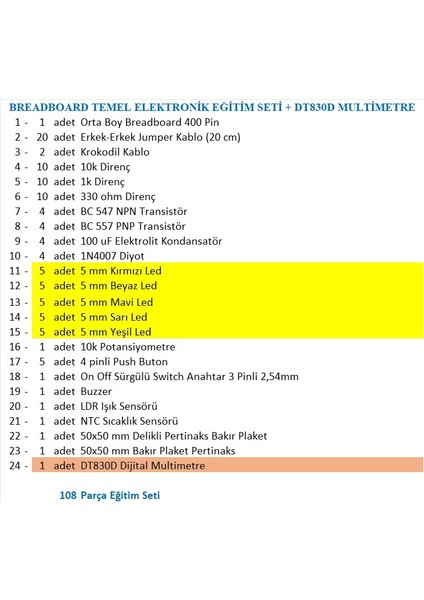 Breadboard Temel Elektronik Eğitim Seti + DT830D Multimetre