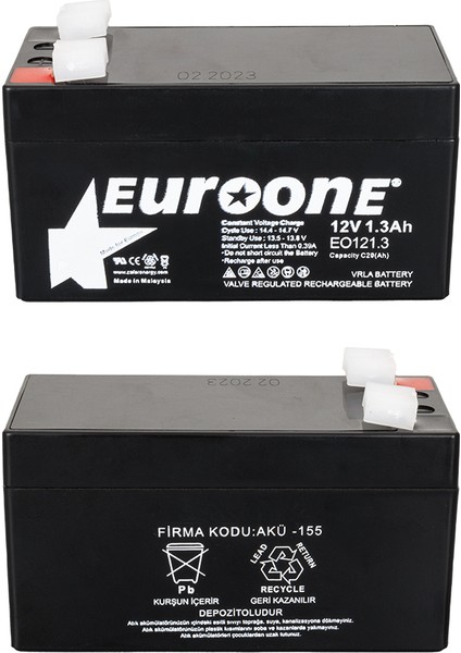 Euroone EO121.3 12 Volt - 1.3 Amper Akü (96 x 42 x 52 Mm) (K246)