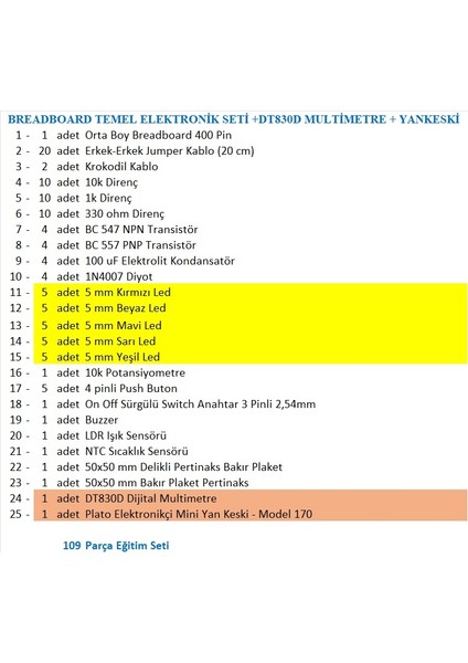 Breadboard Temel Elektronik Seti +DT830D Multimetre + Yankeski