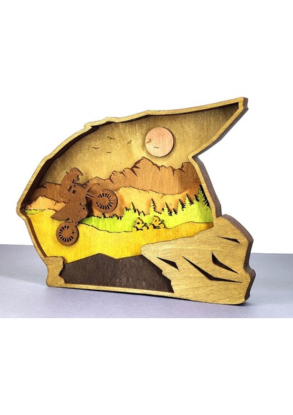 Ahşap Mdf Çok Katmanlı Motocross Kaskı Dekoratif Obje