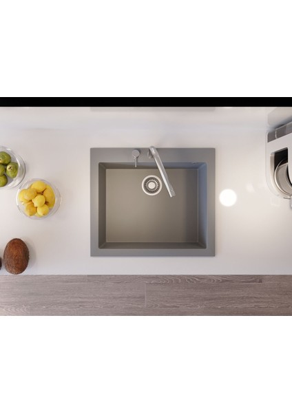 Patara 50X57 Cm Tek Göz Tezgah Üzeri Gri Granit Mutfak Eviyesi