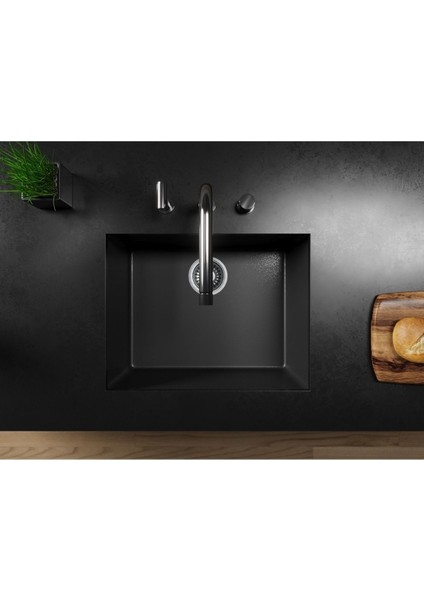 Petra Antrasit Gri 40X50 Cm Tezgah Altı Tek Göz Granit Evye