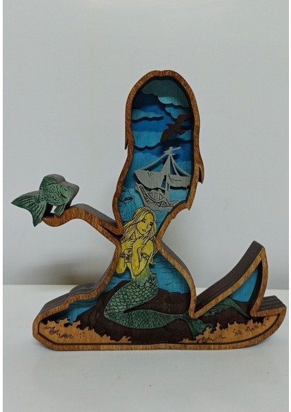 Ahşap Mdf Çok Katmanlı Deniz Kızı Dekoratif Obje