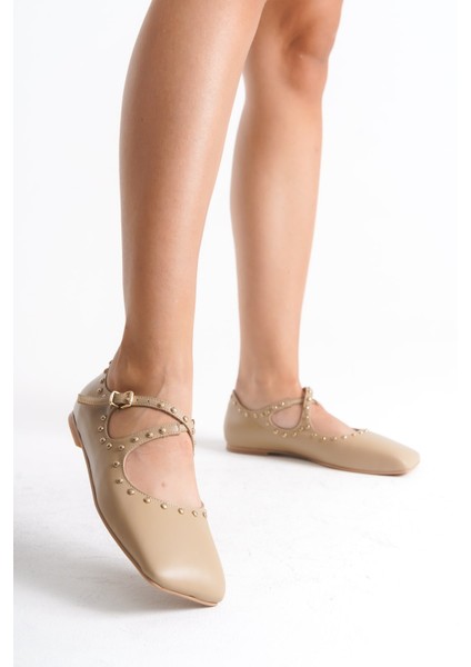 Mubiano Hakiki Deri Collection Kadın Bant Detaylı Zımba Detaylı Babet Nude - MCSR1005 - N fiyatları