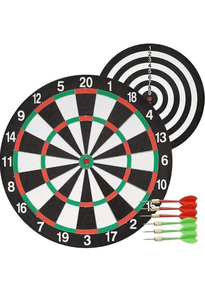 Çift Taraflı Dart Tahtası ve 6 Adet Metal Uçlu Dart Oku 36 cm Ebatıyla Büyük Boy Dart Seti