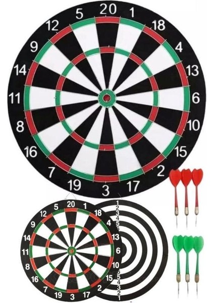 Çift Taraflı Dart Tahtası ve 6 Adet Metal Uçlu Dart Oku 36 cm Ebatıyla Büyük Boy Dart Seti