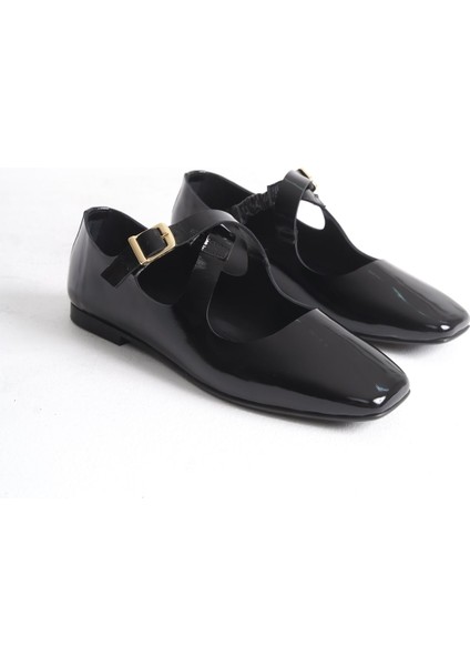 Kadın Bant Detaylı Sivri Burun Rugan Deri Babet Siyah - MCSR1007 - S fırsatları