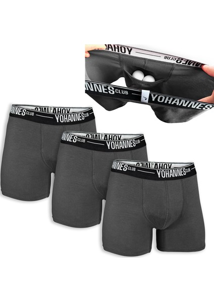 Yohannesclub,erkek, Özel Keseli Pamuklu Boxer,3'lü, Antrasit,