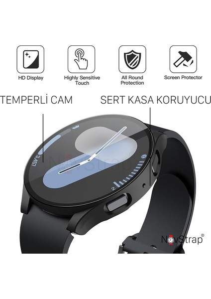 Samsung Galaxy Watch 7 44MM ile Uyumlu Ekran Koruyucu Cam ve Kasa Koruyucu Kılıf Sert Pc
