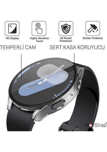Samsung Galaxy Watch 7 44MM ile Uyumlu Ekran Koruyucu Cam ve Kasa Koruyucu Kılıf Sert Pc