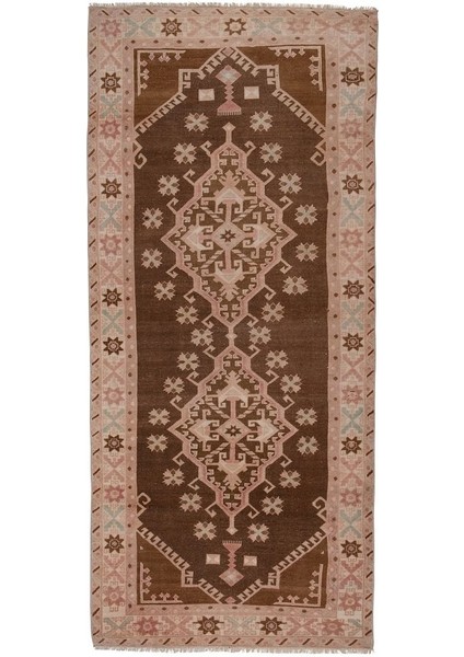 El Dokuma Geometrik Desenli Uzun Yolluk Halı 134 x 294 cm