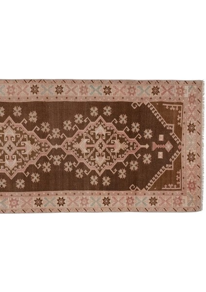El Dokuma Geometrik Desenli Uzun Yolluk Halı 134 x 294 cm