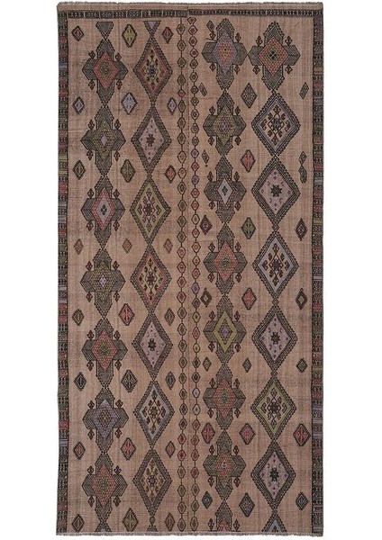 El Dokuma Kilim Karapınar Yöresi Geometrik Desenli Halı 148 x 297 cm