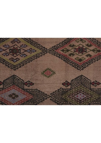 El Dokuma Kilim Karapınar Yöresi Geometrik Desenli Halı 148 x 297 cm