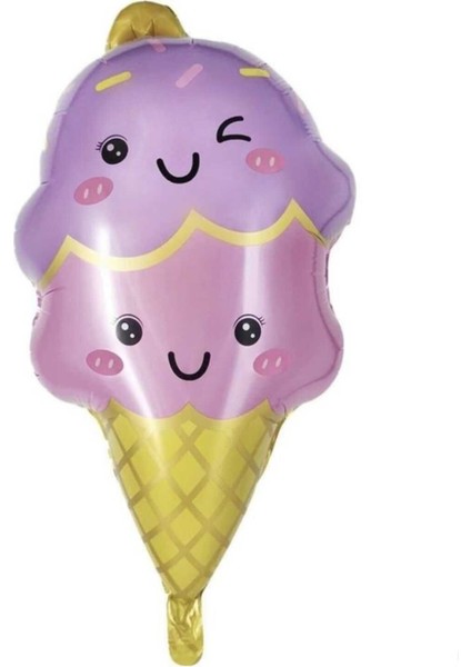 Külah Dondurma Folyo Balon 40*68 cm Mor Renk Yaz Temalı Ice Cream Konsept Parti Balonu