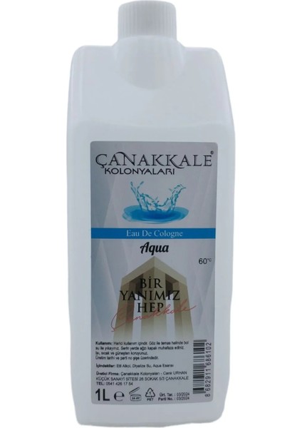 (Şeffaf Renksiz) Aqua (Okyanus) Kolonyası - 1 Litre - Korumalı Kapak - Yeni Model