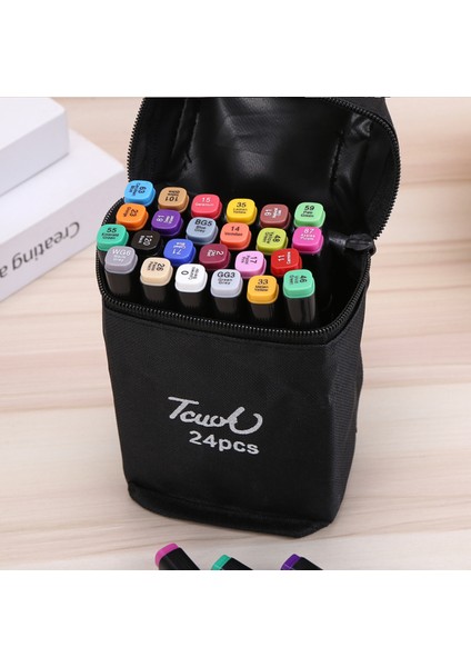Touch Marker 24'lü Çift Taraflı Siyah Kumaş Çantalı Keçeli Boya Kalem Seti