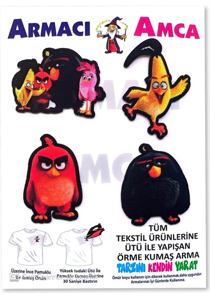 Ütü Ile Yapışan 4 Adet Örme Kumaş Arma Yırtık Kapatıcı Pratik Yama Tekstil Patch Oyun Kahramanı Agresif Kuşlar