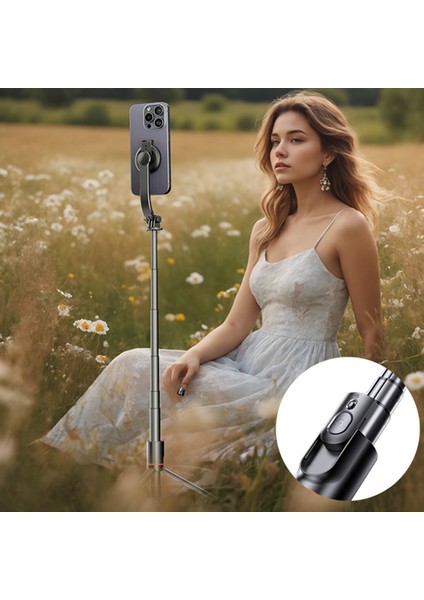 Profesyonel Magsafe Mıknatıslı Bluetooth Kumandalı Selfie Çubuğu Tripod 360 Derece Ayarlanabilir