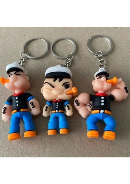 Çerçi Melek Temel Reis Popeye Figürlü Anahtarlık ve Çanta Süsü 3'lü