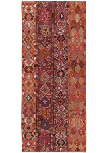 El Dokuma Kilim Sivas Yöresi Geometrik Desenli Halı 137 x 316 cm