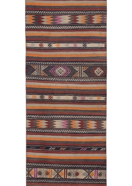 El Dokuma Geometrik Desenli Uzun Yolluk Kilim 80 x 512 cm