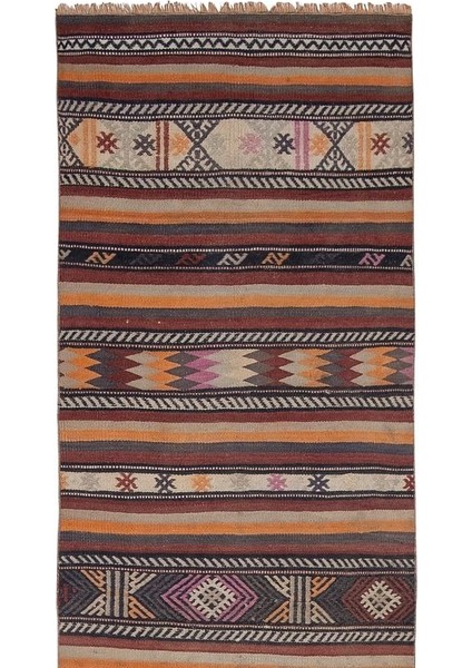 El Dokuma Geometrik Desenli Uzun Yolluk Kilim 80 x 512 cm