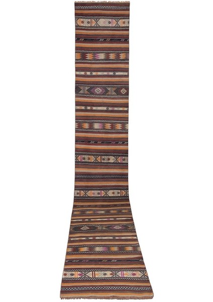 El Dokuma Geometrik Desenli Uzun Yolluk Kilim 80 x 512 cm