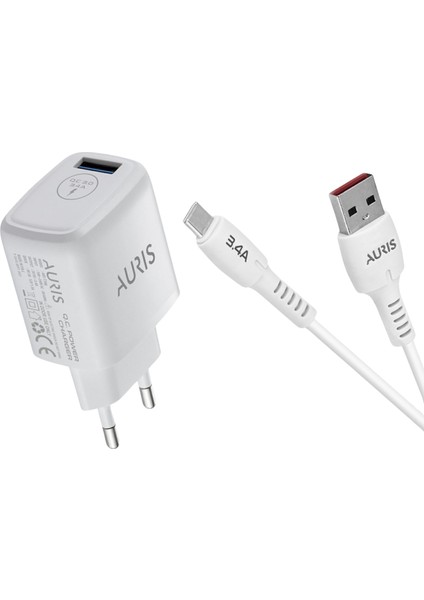 Ev Tipi 3.4A USB / Type-C Beyaz Hızlı Şarj Cihazı Takımı