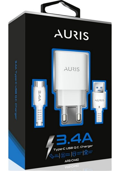 Ev Tipi 3.4A USB / Type-C Beyaz Hızlı Şarj Cihazı Takımı