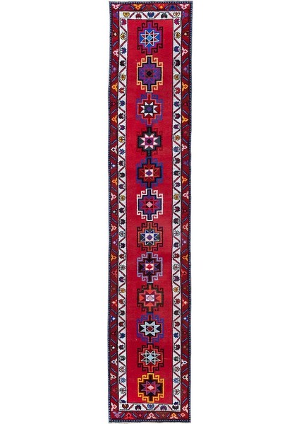 El Dokuma Geometrik Desenli Uzun Yolluk Halı 77 x 375 cm