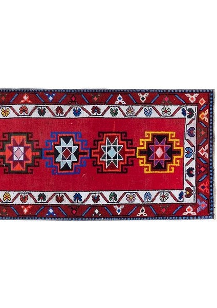 El Dokuma Geometrik Desenli Uzun Yolluk Halı 77 x 375 cm