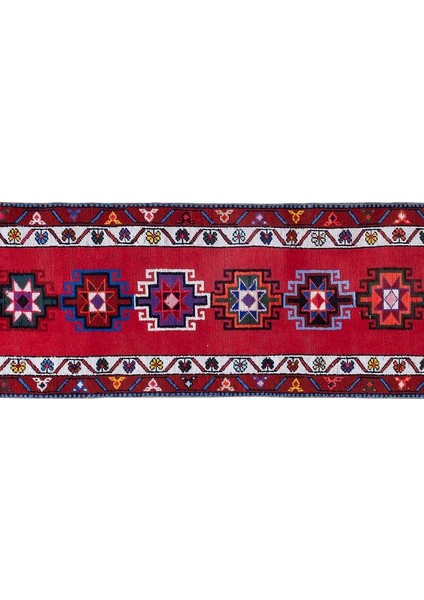 El Dokuma Geometrik Desenli Uzun Yolluk Halı 77 x 375 cm