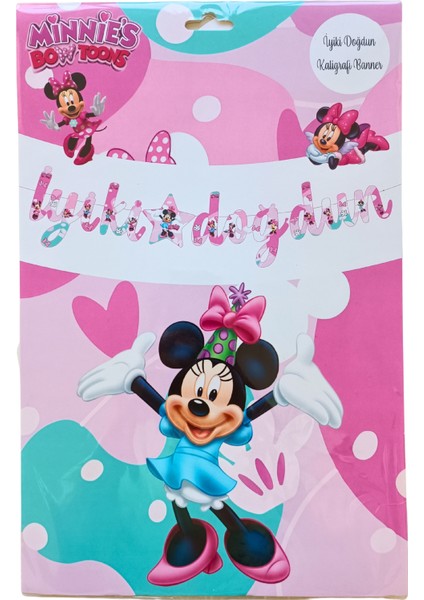 Minnie Mouse Iyi Ki Doğdun Kaligrafi Banner ve Iyi Ki Doğdun Üçgen Flama Seti