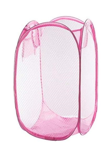 Pembe Kirli Elbise Çamaşır Sepeti Katlanabilir Oyuncak Filesi Büyük Boy 70 cm Pembe
