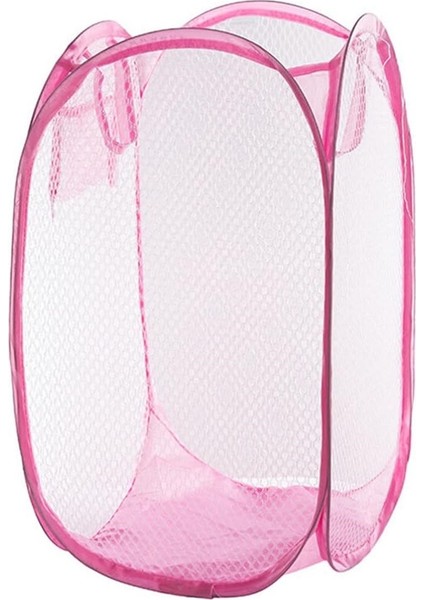 Pembe Kirli Elbise Çamaşır Sepeti Katlanabilir Oyuncak Filesi Büyük Boy 70 cm Pembe