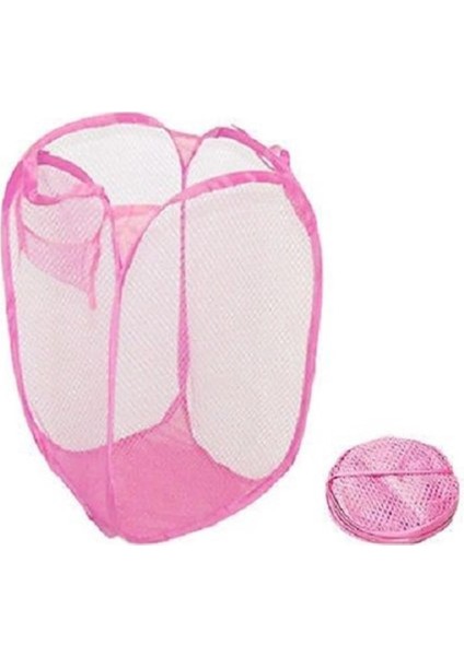 Pembe Kirli Elbise Çamaşır Sepeti Katlanabilir Oyuncak Filesi Büyük Boy 70 cm Pembe