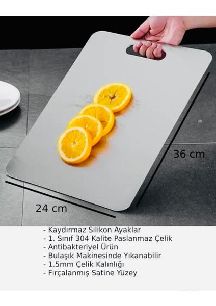 Binome Design 304 Kalite Gerçek Paslanmaz Metal Premium Kesme Tahtası