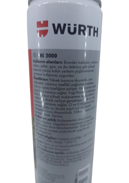 028 [wurth] Hhs 2000-YAĞLAMA Spreyi 500ML Tutunma Özellikli Yağlayıcı fırsatları