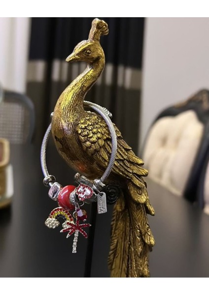 Gökkuşağı ve Kırmızı Palmiye Çarmlı Charmlı Silver Bileklik