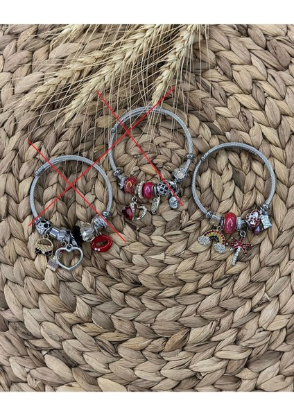 Gökkuşağı ve Kırmızı Palmiye Çarmlı Charmlı Silver Bileklik fiyatları