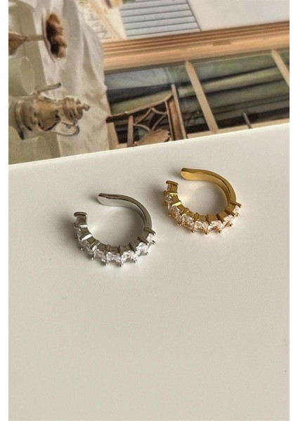 Özel Kaplama Gold Baget Taşlı Tekli Ear Cuff Küpe