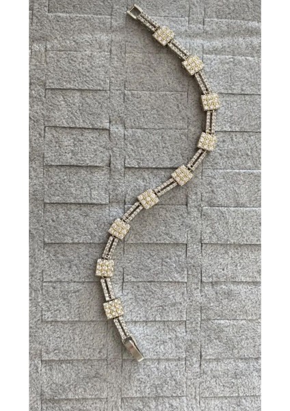 Kare Desenli Parlak Zirkon Taşlı 316L Paslanmaz Çelik Anti Alerjik Bileklik modelleri