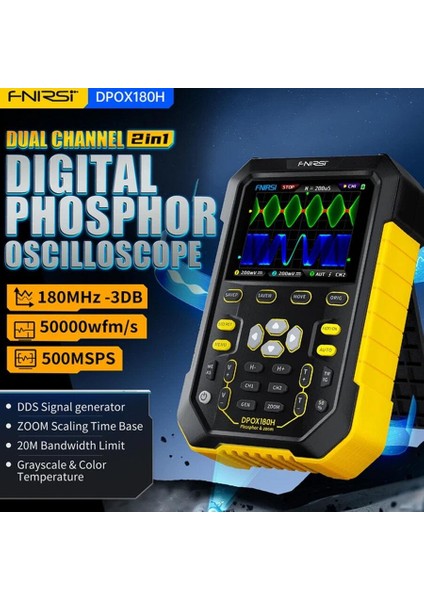 DPOX180H 2X180MHZ - 3db 50000WFMS/S Dijital Osiloskop + 20MHZ Sinyal Jeneratörü - Sarı indirimleri