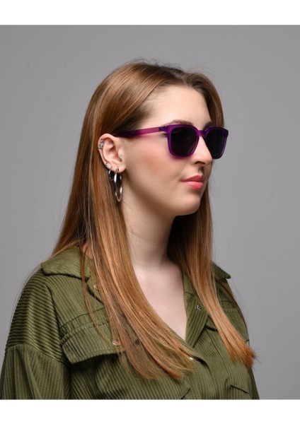 JA1002 Köşeli Büyük Mor Unısex Güneş Gözlüğü