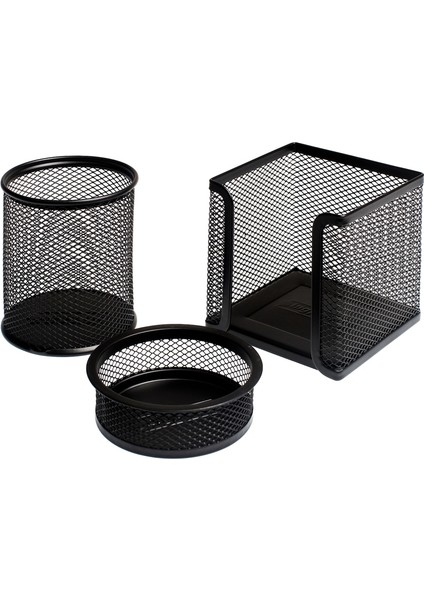 | Metal Masa Düzenleyici 3'lü Set, Kaydırmaz Lateks Tabanlı ve Uzun Ömürlü Paslanmaz Metalden Gövde, Kalemlik - Kağıtlık - Ataşlık [3'lü Set, Siyah]