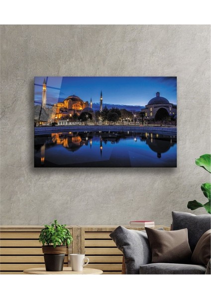 Dekoratif Istanbul Ayasofya Camii Manzara Cam Tablo Uv Baskı Duvar Dekoru 10364 Bungcam