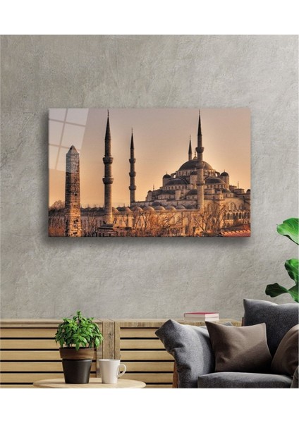 Dekoratif Istanbul Sultan Ahmet Camii Manzara Cam Tablo Uv Baskı Duvar Dekoru 10397 Bungcam