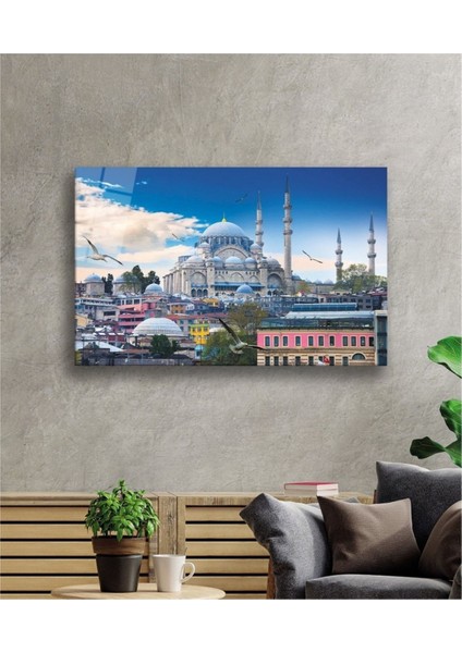 Dekoratif Istanbul Cami Manzara Tablo Cam Tablo Uv Baskı Duvar Dekoru 10373 Bungcam